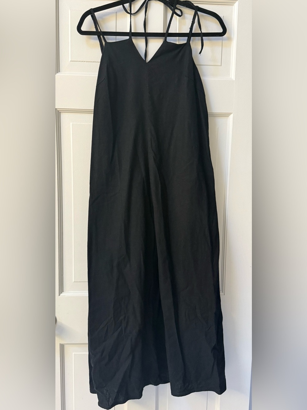 Universal Thread Black Linen Blend Halter Midi Sundress Smocked Back Women’s L